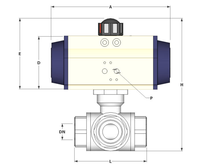 Stainless Steel 3 way ball valve double acting pneumatic